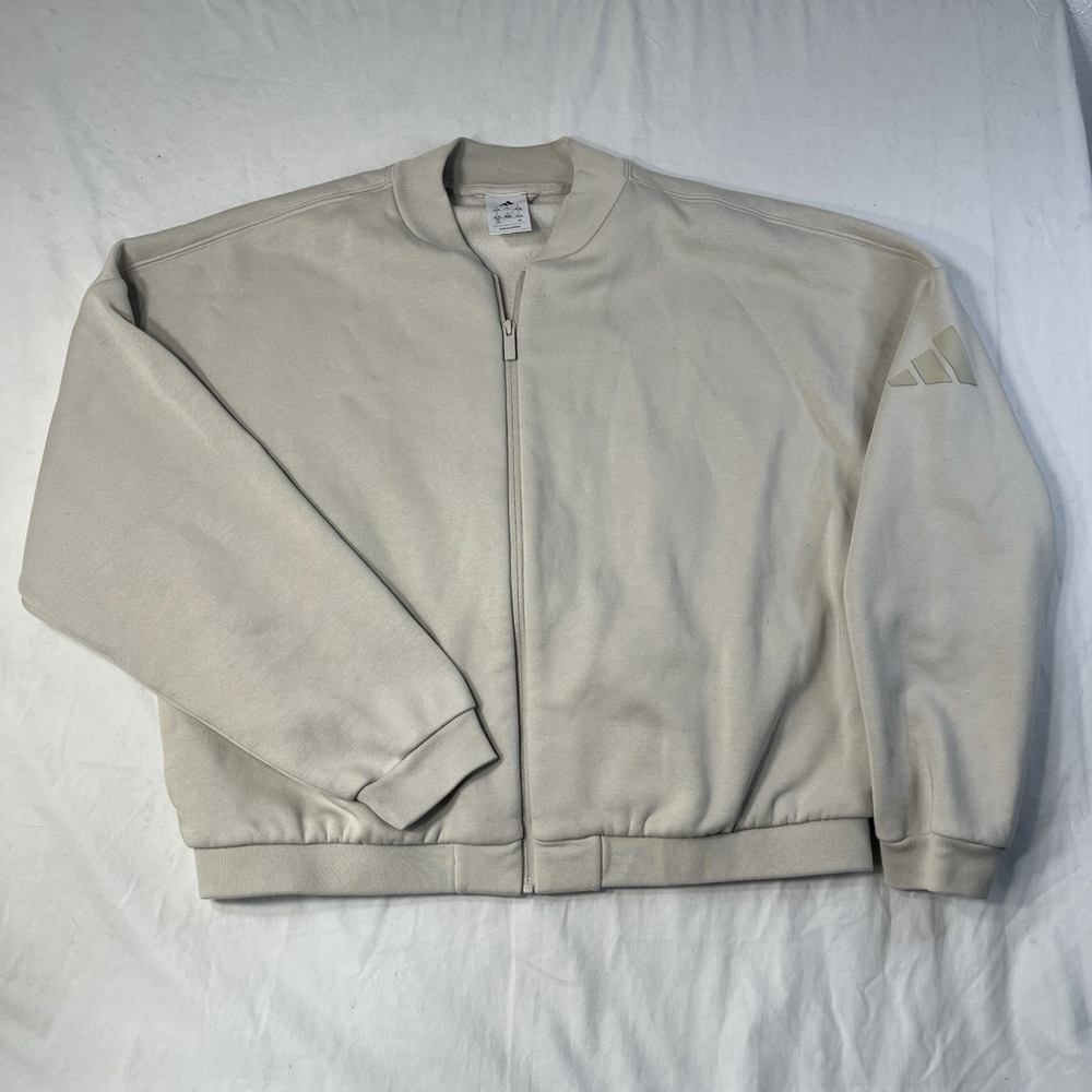 Adidas Track Jacket Women’s Large Cream Off White Full Zip Athletic